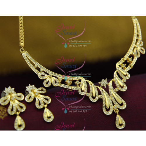 NE9451 22Ct Gold Plated Diamond Finish Necklace With Ear Rings