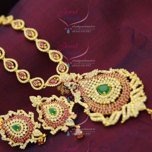 NL1228 Ruby Emerald Haram Long Necklace Indian Traditional Imitation Wedding Jewelry