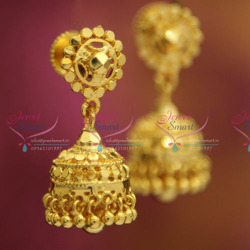 J2593 Screw Lock Gold Design Plated Fancy Jhumka Online Latest Small Size