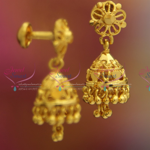 J2595 Kids Jewellery Screw Lock Gold Design Plated Fancy Jhumka Online Latest Small Size