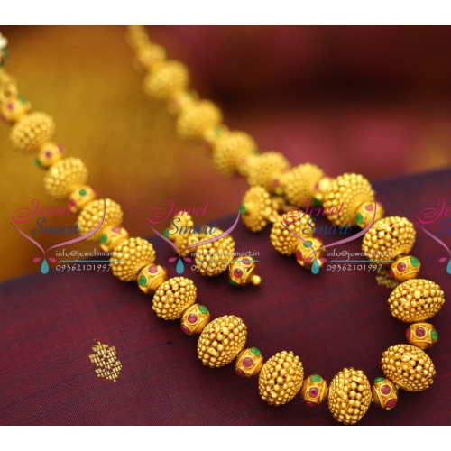 B2627 Fancy Kemp Stone Balls Beaded Handmade Delicate 12 Inches Beads Mala Gold Plated Chain