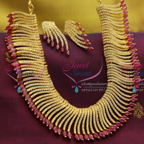 NL2652 Gold Plated Ruby White CZ Beaded Design Delicate Fancy Diamond Finish Jewellery Set
