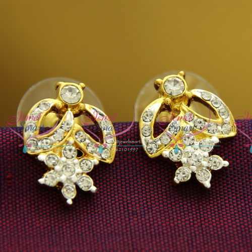 E9937 Fancy Elegant Stylish Two Tone Gold Silver Plated Earrings Austrian Stones Press Lock