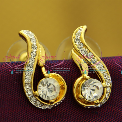 E6447 Fancy Elegant Stylish Two Tone Gold Silver Plated Earrings Austrian Stones Press Lock