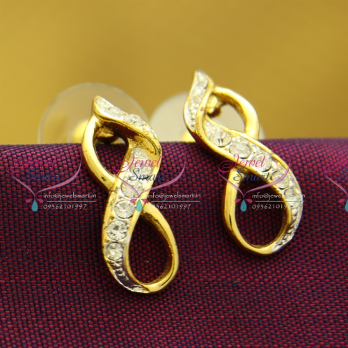 E9071 Fancy Elegant Stylish Two Tone Gold Silver Plated Earrings Austrian Stones Press Lock
