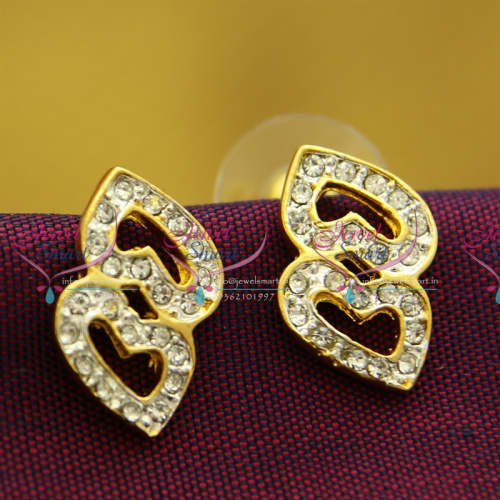 E9069 Fancy Elegant Stylish Two Tone Gold Silver Plated Earrings Austrian Stones Press Lock