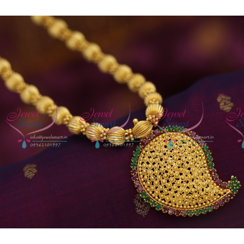 NL6342 Gundla Beads Mala Mango Ruby Emerald Pendant Fancy Jewellery Online