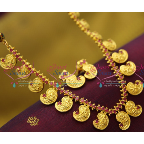NL2715 Laxmi God Engraved Mango Design Ruby Stones Traditional Gold Jewellery Style Necklace Set