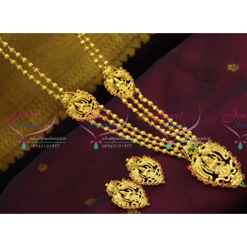NL2718 Multi Strand Beads Mala Side Pendant Laxmi God Mugappu Temple Jewellery Online