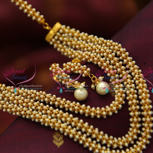 K0359 Antique Multi Line Fancy Pearl Mala Hollow Chain Fashion Jewellery Online
