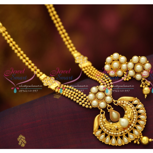 NL2014 Multi Strand Beaded  Kempu Temple South Jewellery Necklace Set Online Fashion