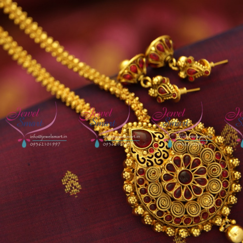 NL5257 Fancy Gold Design Handmade Chain Kemp Locket Set Jhumka Buy Online