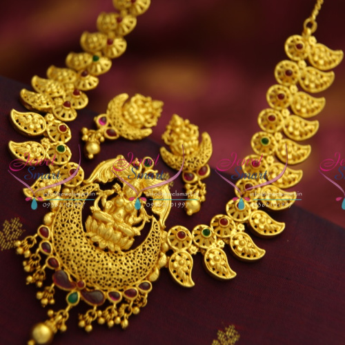NL2782 One Gram Gold Plated Temple Kemp Mango Design Jewellery Traditional Necklace Set