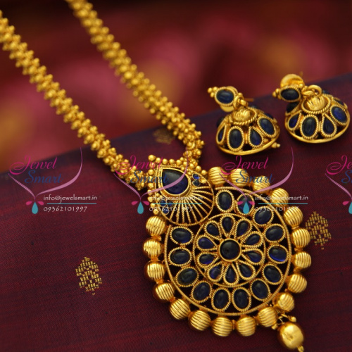 NL5262 Fancy Gold Design Handmade Chain Kemp Locket Set Jhumka Buy Online