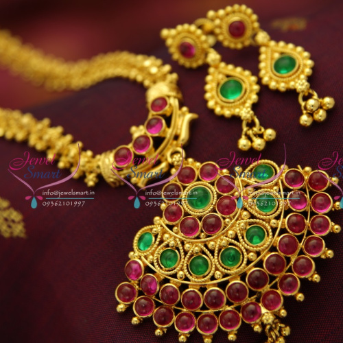 NL5161 Fancy Gold Plated Chain Kemp Ruby Emerald Jewellery South Indian Fashion Jewellery Online