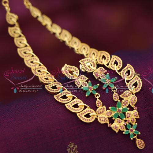 NL2804 Ruby Emerald Stones Stylish Leaf Design Imitation Fashion Jewellery Set Online