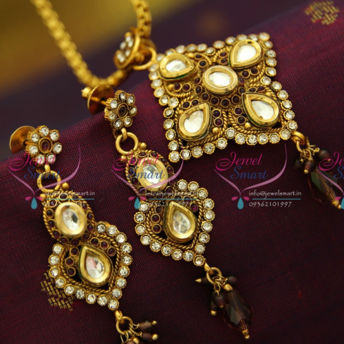 PS2855 Antique Gold Plated Chain Pendant Set Online Offer Value for Money