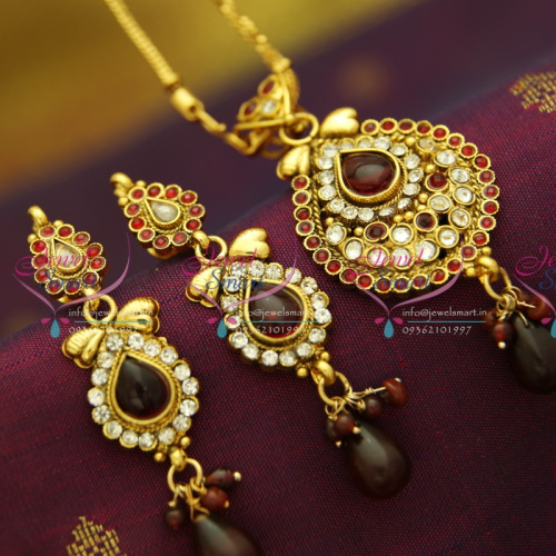 PS2857 Antique Gold Plated Chain Pendant Set Online Offer Value for Money