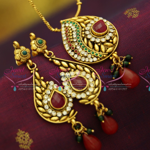 PS2859 Antique Gold Plated Chain Pendant Set Online Offer Value for Money