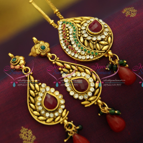 PS2864 Antique Gold Plated Chain Pendant Set Online Offer Value for Money