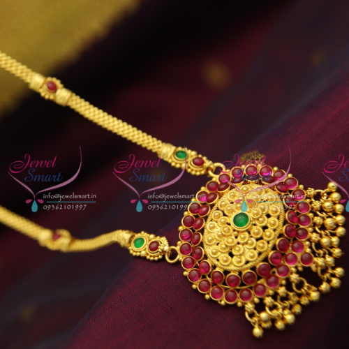 NL2874 Temple Kempu Flat Chain Spiral Design Traditional Pendant Haram Jewellery