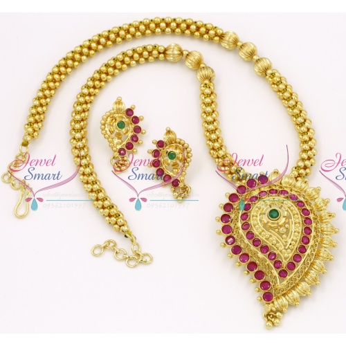 NL2875 Beaded Jewellery Temple Kempu South Indian Traditional Gold Design Pendant Collections