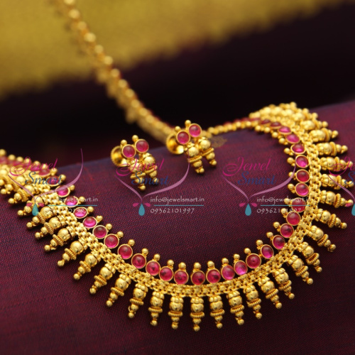NL2877 Real Gold Design Imitation Jewellery Haram Precious Kempu Spinel Ruby South Traditional