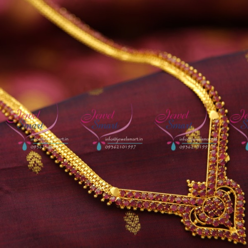 NL2880 Ruby Emerald Flat Chain Haram Gold Look Traditional Collections Online