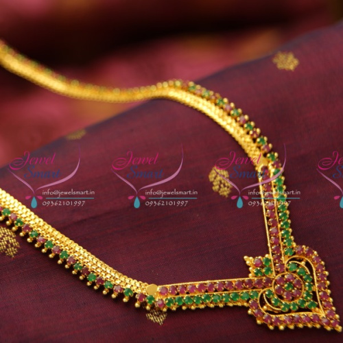NL2890 Ruby Emerald Flat Chain Haram Gold Look Traditional Collections Online