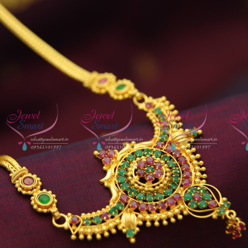 NL2819 Ruby Emerald Pendant Flat Chain Gold Plated Haram Gold Design Collections