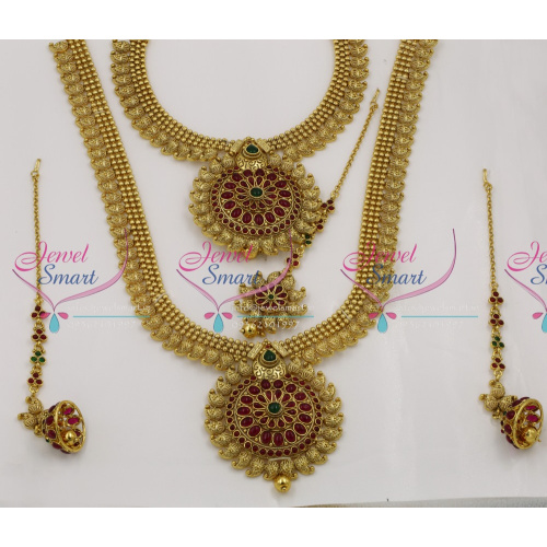 W0170 Bridal Exclusive Indian Traditional Grand Temple Wedding Jewellery Kempu Stones Red Gold Plated
