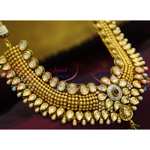 NL2942 Exclusive Beads Design Kundan Necklace Broad Choker Bridal Jewellery Set