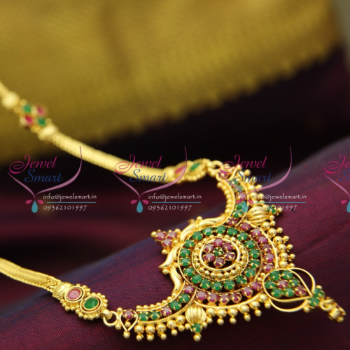 NL2948 Ruby Emerald Pendant Flat Chain Gold Plated Haram Design Collections