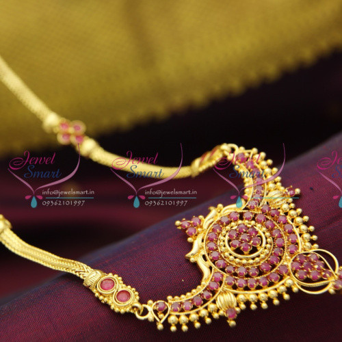NL2949 Ruby Broad Pendant Flat Chain Gold Plated Haram Design Collections