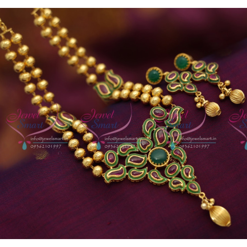 NL2645 Kempu Gold Design Spinel Ruby Emerald Beaded Jewellery Pendant Online