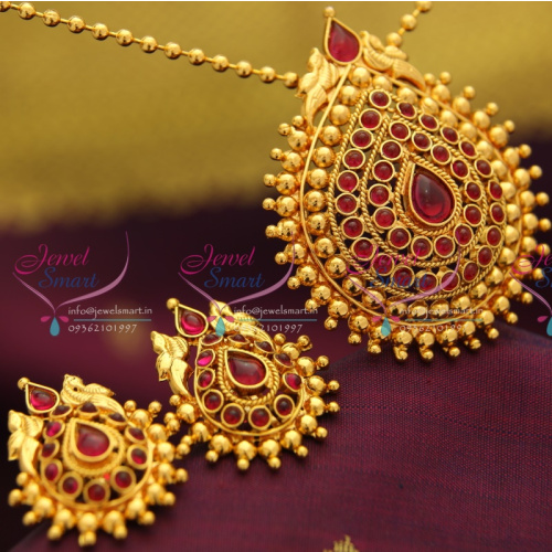 PS0649 Indian Fashion Jewelry Gold Plated Kempu Temple Stones Pendant Earrings