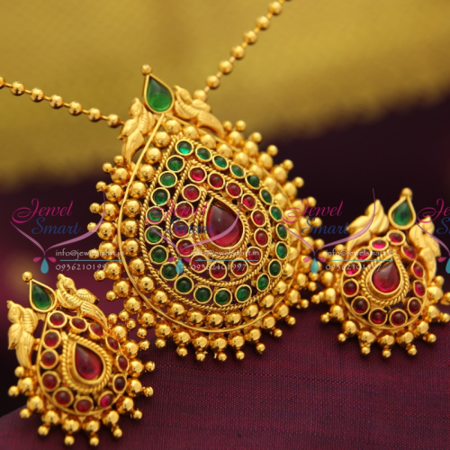 PS0645  Indian Fashion Jewelry Gold Plated Kempu Temple Stones Pendant Earrings 