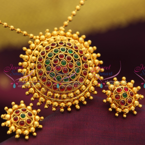 PS0648  Indian Fashion Jewelry Gold Plated Kempu Temple Stones Pendant Earrings 