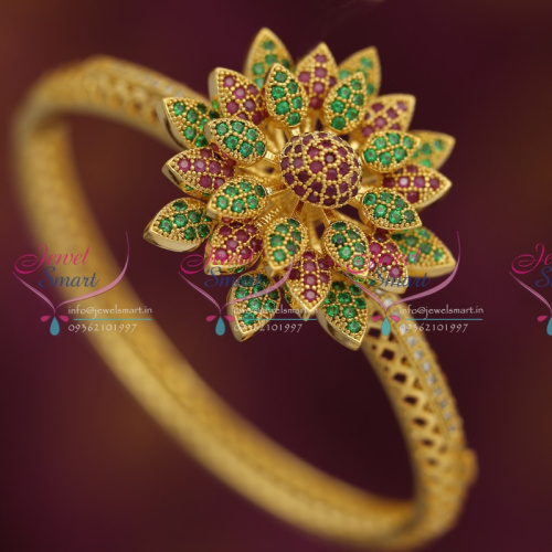 B2499 Ruby Emerald AD Floral Design Fancy Openable Kada Bracelet Buy Online