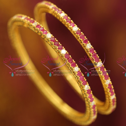 B6095M 2.6 Size 2 Pcs AD White Ruby Sparkling Gold Plated Bangles Buy Online