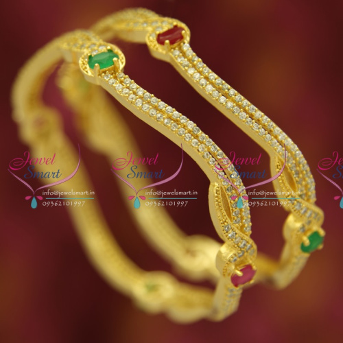 B5354S 2.4 Size AD White Sparkling Gold Plated Bangles Ruby Emerald Buy Online