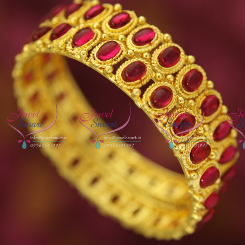 B3057S 2.4 Size Temple South Traditional Handmade Broad Kemp Bangles Gold Plated Jewellery