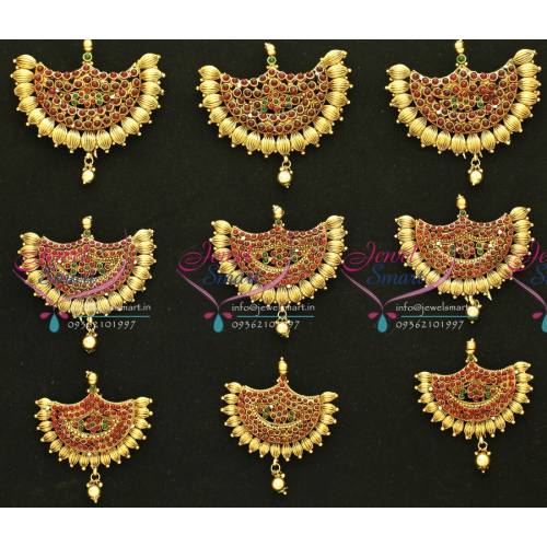 H3071 Temple Jewellery Antique Gold Plated Hair Decoration Hook Type Choti 9 Pcs Set