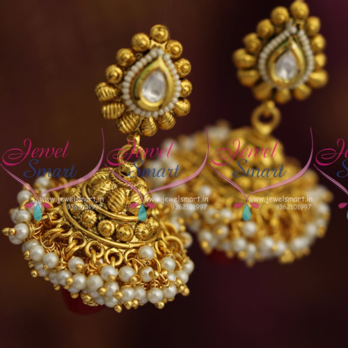 J4211 Antique Broad Beads Design Pearl Hangings Jhumka Earrings Buy Jewellery Online Offer Price