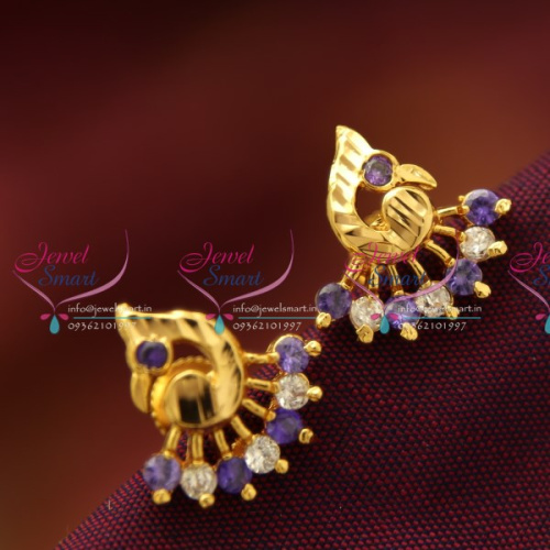 E4217 Screwback Lock Earrings Purple White AD Semi Precious Stones Buy Online