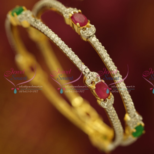 B6104S 2.4 Size 2 Pcs Ruby Emerald CZ White Two Tone Plated Bangles Buy Online