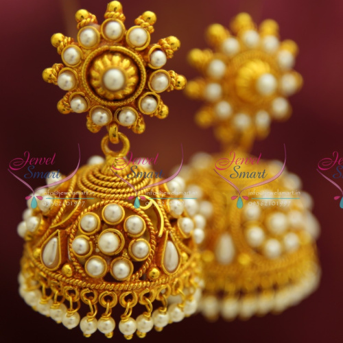 E4216 Red Gold Plated Broad Beads Design Pearl Hangings Jhumka Earrings Buy Jewellery Online