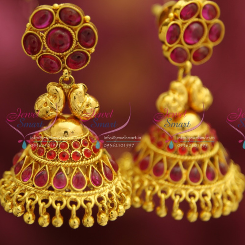 E4228 Kemp Style Red Gold Plated Broad Design Pearl Hangings Jhumka Earrings Buy Jewellery Online