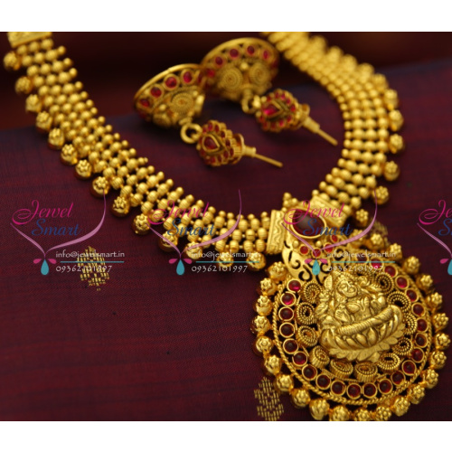 NL5245 Kemp Temple Laxmi Beads Broad Pendant Design Gold Plated Jewellery Online