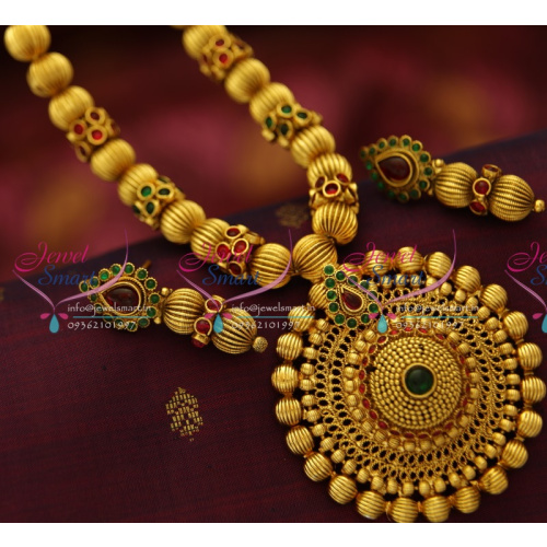 NL5261 Antique Gold Plated Beads Mala Round Pendant Fashion Jewellery Set